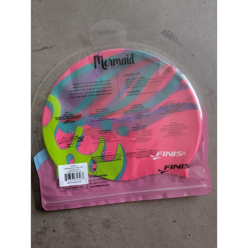 NEW FINIS Swim Cap Women's Universal Crown Pink Mermaid Collection Silicone